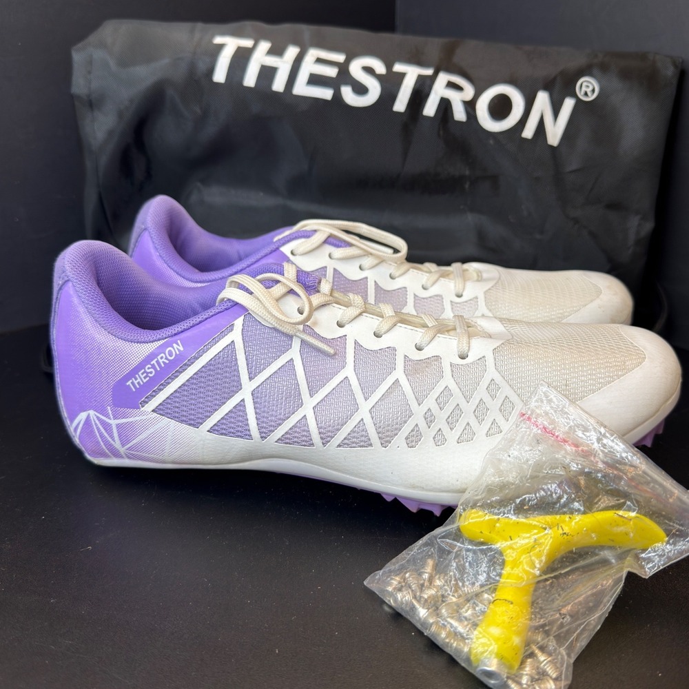 THESTRON Womens Track and Field Spikes Purple White Running Shoes with Bag Spiks